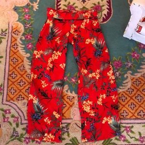 Red Flowy tropical print pants
